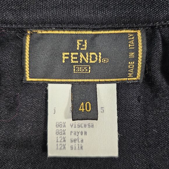 Vintage Fendi Black Button-Front Mini Dress - Made in Italy - Size 40 (US 6) - Picture 3 of 7